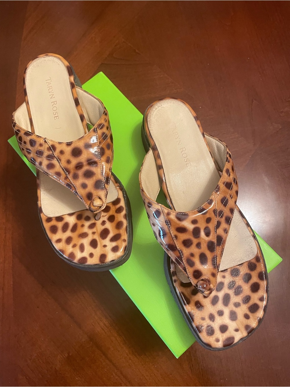 Taryn Rose Leopard-Print Thong Sandals in Tan and Brown